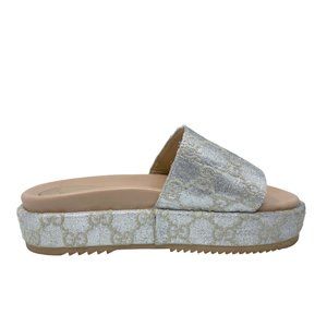 Gucci Silver Jacquard GG Angelina Platform Slide Sandal